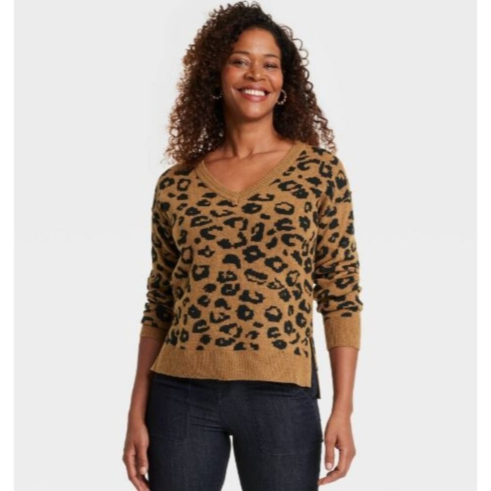 Knox Rose Women's V-Neck Pullover Sweater Camel Brown Medium